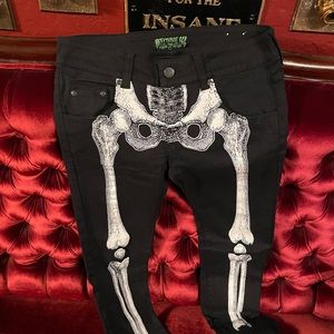 Skeleton Skinny Jeans White Bone Skull Kreepsville 666 Halloween Spooky Black